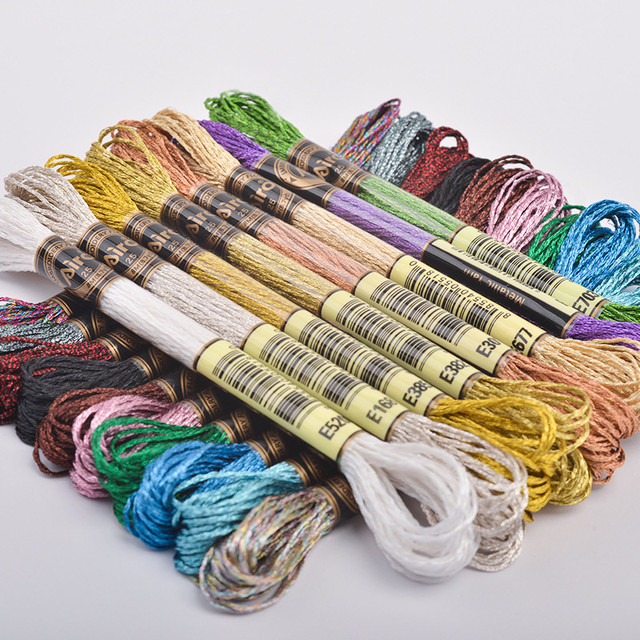 5pcs/lot Silver Gold Thread 19 Colors Embroidery Floss for Cross Stitch Kit  8 Meter Per